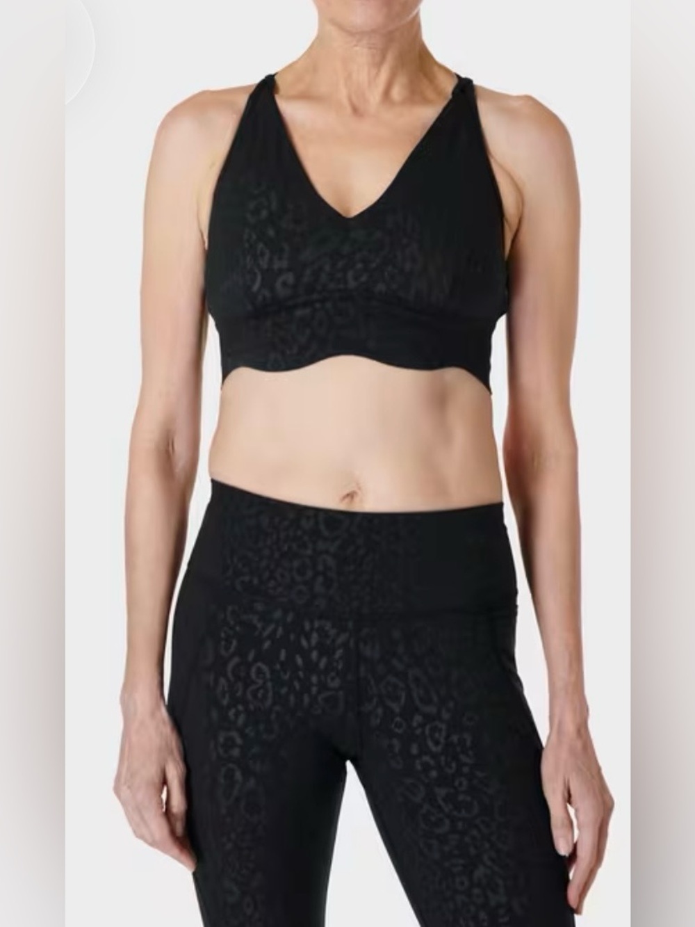Sweaty Betty Power Plunge Sports Bra Black Leopard Medium Impact Medium - Picture 2 of 15